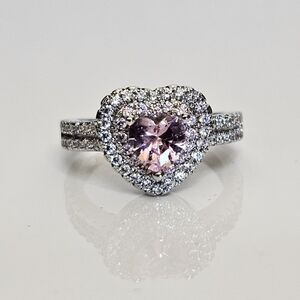Heart Shaped Pink CZ Ring Sterling Silver Size 7!